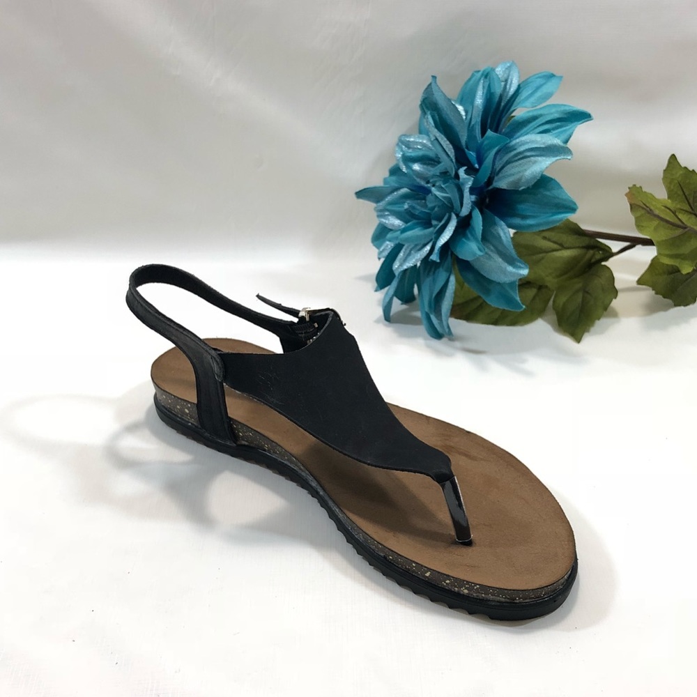 New black faux nubuck flat sandal